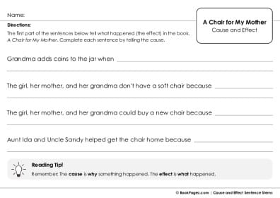 Thumbnail for Cause and Effect Sentence Stems with A Chair for My Mother