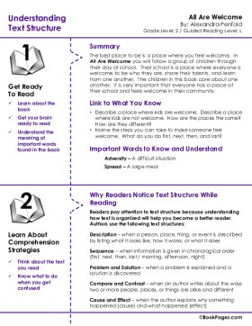 The first page of Understanding Text Structure with All Are Welcome