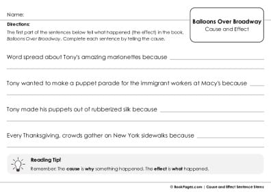 Thumbnail for Cause and Effect Sentence Stems with Balloons Over Broadway