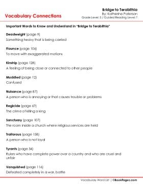 The first page of Vocabulary Connections with Bridge to Terabithia