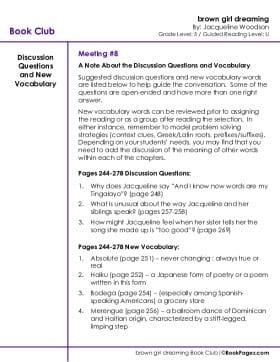 The first page of Book Club for Brown Girl Dreaming Meeting 8