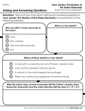 The first page of Book Club for Cam Jansen: The Mystery of the Stolen Diamonds Focus Assessment and Rubric