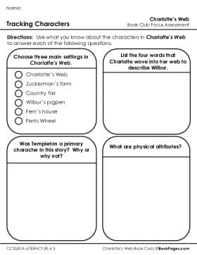 The first page of Book Club for Charlotte's Web Focus Assessment and Rubric