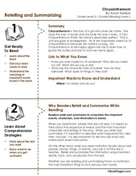 The first page of Retelling & Summarizing with Chrysanthemum