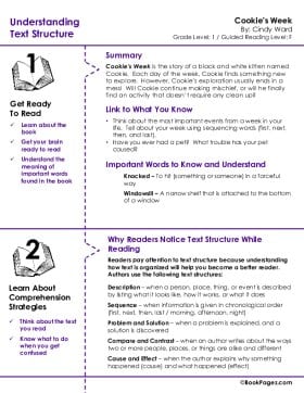 The first page of Understanding Text Structure with Cookie's Week