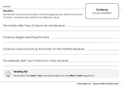 Thumbnail for Cause and Effect Sentence Stems with Corduroy