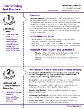 The first page of Understanding Text Structure with Deadliest Animals