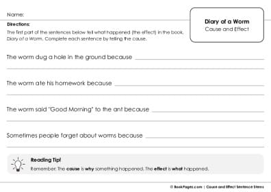 Thumbnail for Cause and Effect Sentence Stems with Diary of a Worm