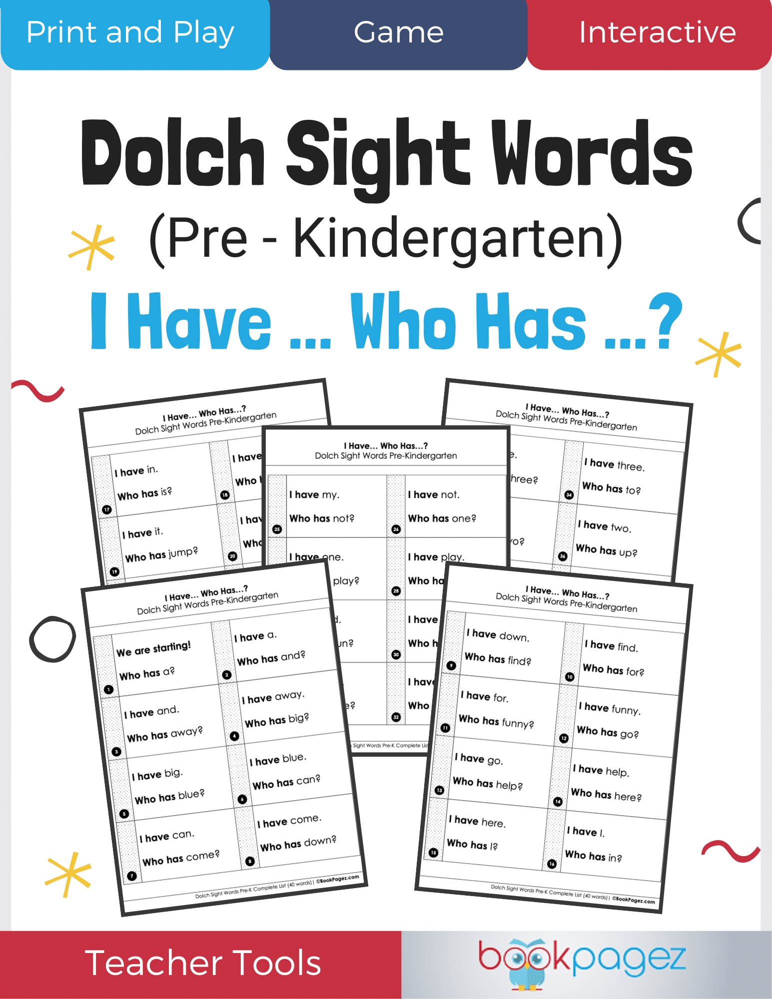 Teaching resource cover for Dolch Sight Words (Pre-Kindergarten): I Have... Who Has...?