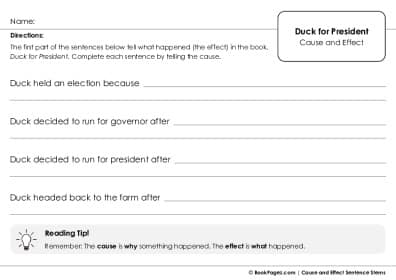 Thumbnail for Cause and Effect Sentence Stems with Duck for President