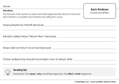 Thumbnail for Cause and Effect Sentence Stems with Each Kindness