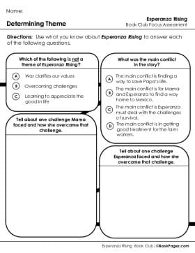 The first page of Book Club for Esperanza Rising Focus Assessment and Rubric