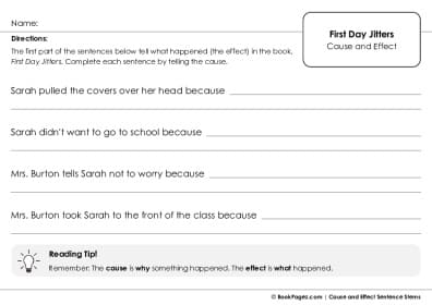 Thumbnail for Cause and Effect Sentence Stems with First Day Jitters