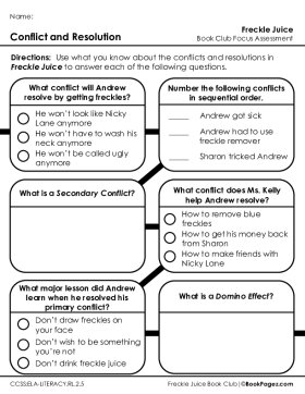 The first page of Book Club for Freckle Juice Focus Assessment and Rubric