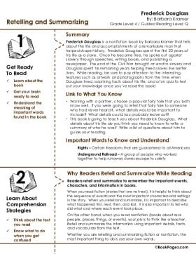 The first page of Retelling & Summarizing with Frederick Douglass