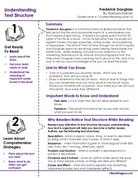 The first page of Understanding Text Structure with Frederick Douglass