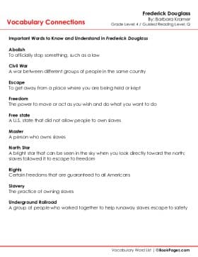 The first page of Vocabulary Connections with Frederick Douglass