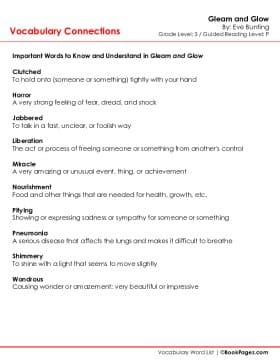 The first page of Vocabulary Connections with Gleam and Glow