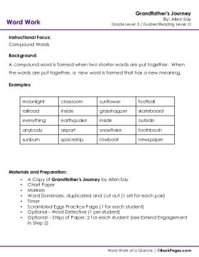 The first page of Compound Words with Grandfather's Journey