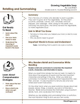 The first page of Retelling & Summarizing with Growing Vegetable Soup