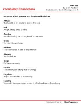 The first page of Vocabulary Connections with Hatchet