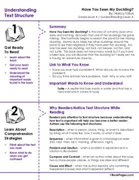 The first page of Understanding Text Structure with Have You Seen My Duckling?