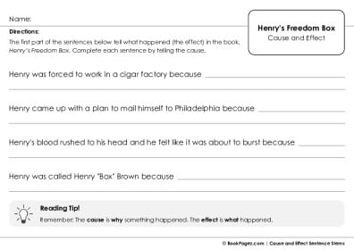 Thumbnail for Cause and Effect Sentence Stems with Henry's Freedom Box