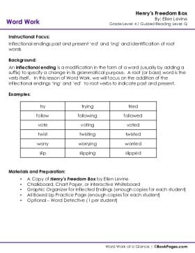 The first page of Inflectional Endings with Henry's Freedom Box