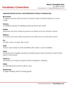 The first page of Vocabulary Connections with Henry's Freedom Box