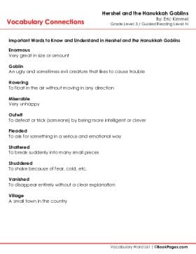 The first page of Vocabulary Connections with Hershel and the Hanukkah Goblins