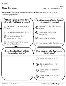 The first page of Book Club for Hoot Focus Assessment and Rubric