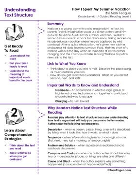 The first page of Understanding Text Structure with How I Spent My Summer Vacation