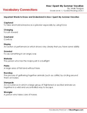 The first page of Vocabulary Connections with How I Spent My Summer Vacation