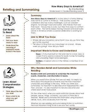 The first page of Retelling & Summarizing with How Many Days to America?