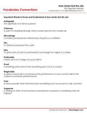 The first page of Vocabulary Connections with How Santa Got His Job