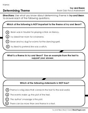 The first page of Book Club for Ivy and Bean Focus Assessment and Rubric