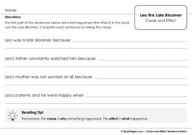 Thumbnail for Cause and Effect Sentence Stems with Leo the Late Bloomer
