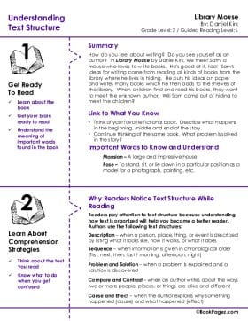 The first page of Understanding Text Structure with Library Mouse