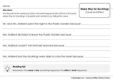 Thumbnail for Cause and Effect Sentence Stems with Make Way for Ducklings