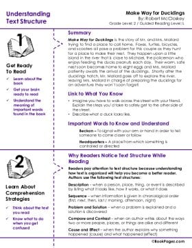 The first page of Understanding Text Structure with Make Way for Ducklings