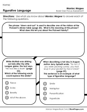 The first page of Book Club for Maniac Magee Focus Assessment and Rubric