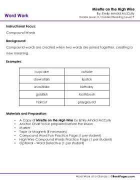 The first page of Compound Words with Mirette on the High Wire