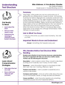 The first page of Understanding Text Structure with Miss Alaineus: A Vocabulary Disaster