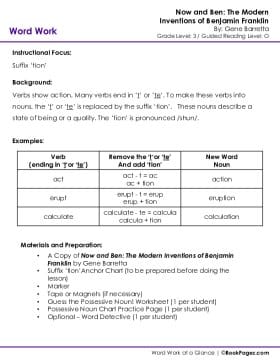 The first page of Suffixes with Now and Ben: The Modern Inventions of Benjamin Franklin