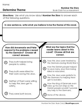 The first page of Book Club for Number the Stars Focus Assessment and Rubric