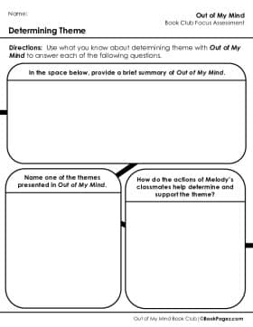 The first page of Book Club for Out of My Mind Focus Assessment and Rubric