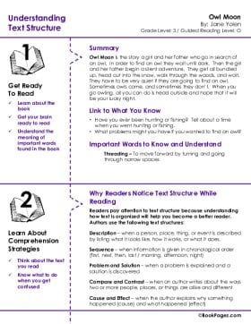 The first page of Understanding Text Structure with Owl Moon