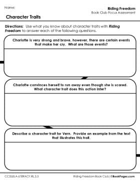 The first page of Book Club for Riding Freedom Focus Assessment and Rubric