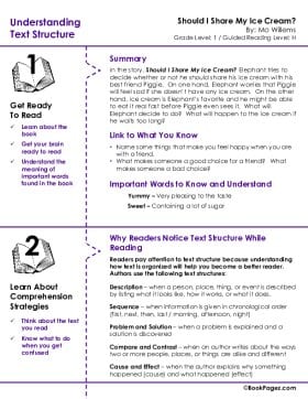 The first page of Understanding Text Structure with Should I Share My Ice Cream?