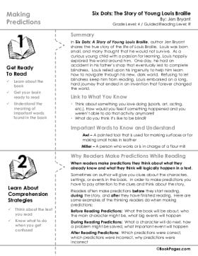 The first page of Making Predictions with Six Dots: A Story of Young Louis Braille